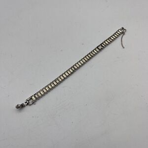 Jomaz Vintage Silver Tone Rectangle Rhinestone Hinged Tennis Bracelet Signed